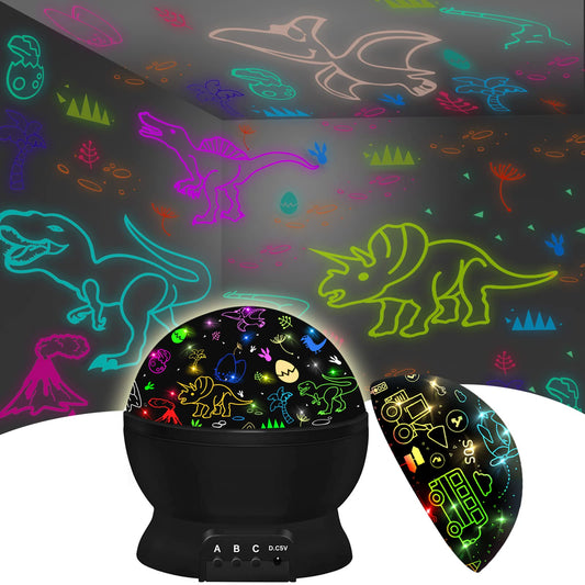 JKGIFTS dino projection night light with 360° rotation for dreamy kid rooms.