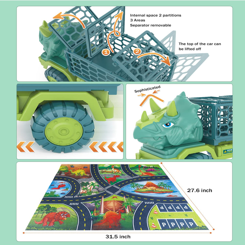 JKGIFTS Dinosaur Truck Toy includes 15 realistic dinosaur figures.
