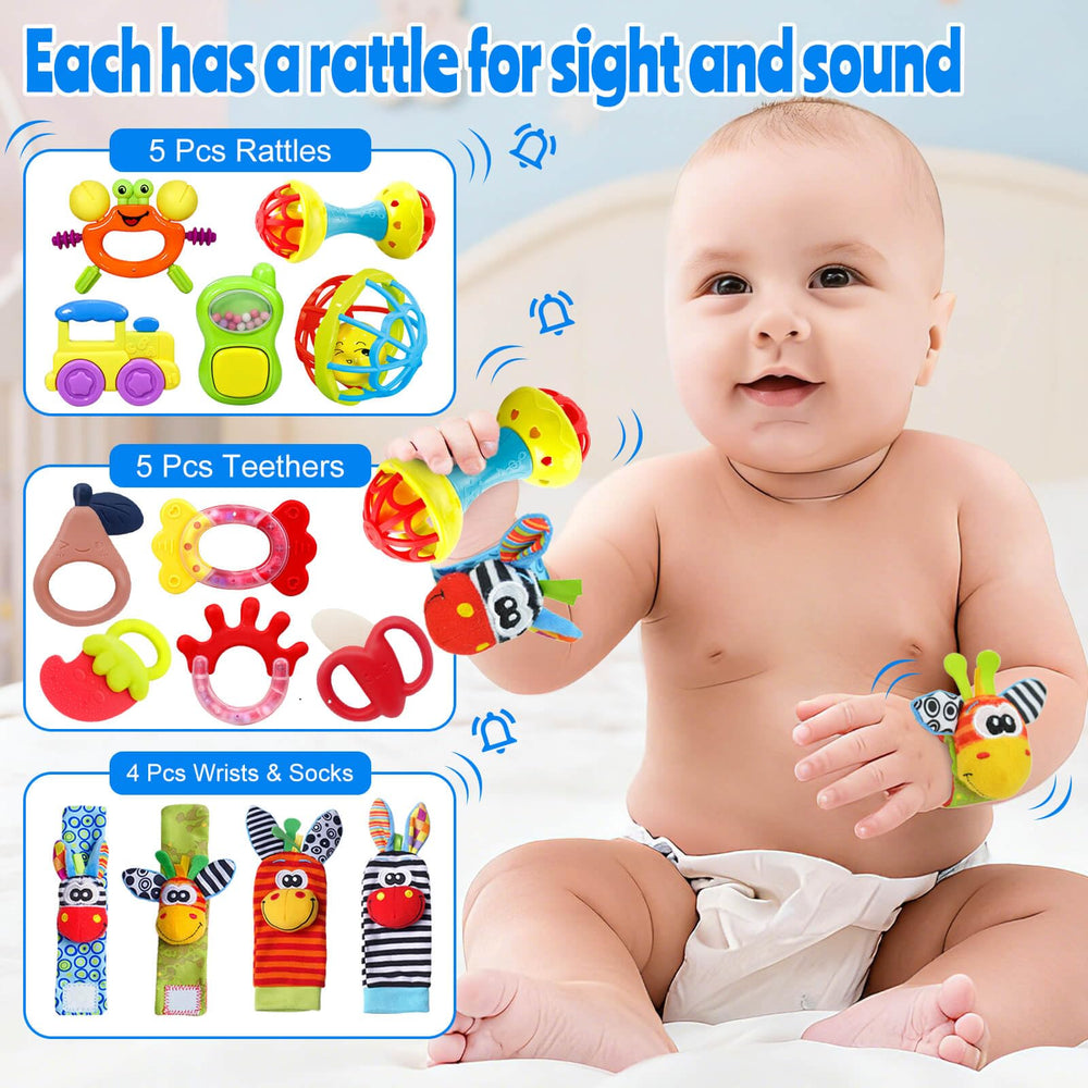 JKHEPL baby toys wrist socks close-up boosts hand-eye coordination with soft materials.