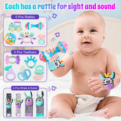 JKHEPL wrist socks teether bundle helps soothe gums and promote hand awareness.