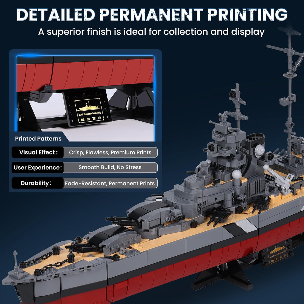 Printed elements ensure lasting color on JMBricklayer Bismarck model without stickers.