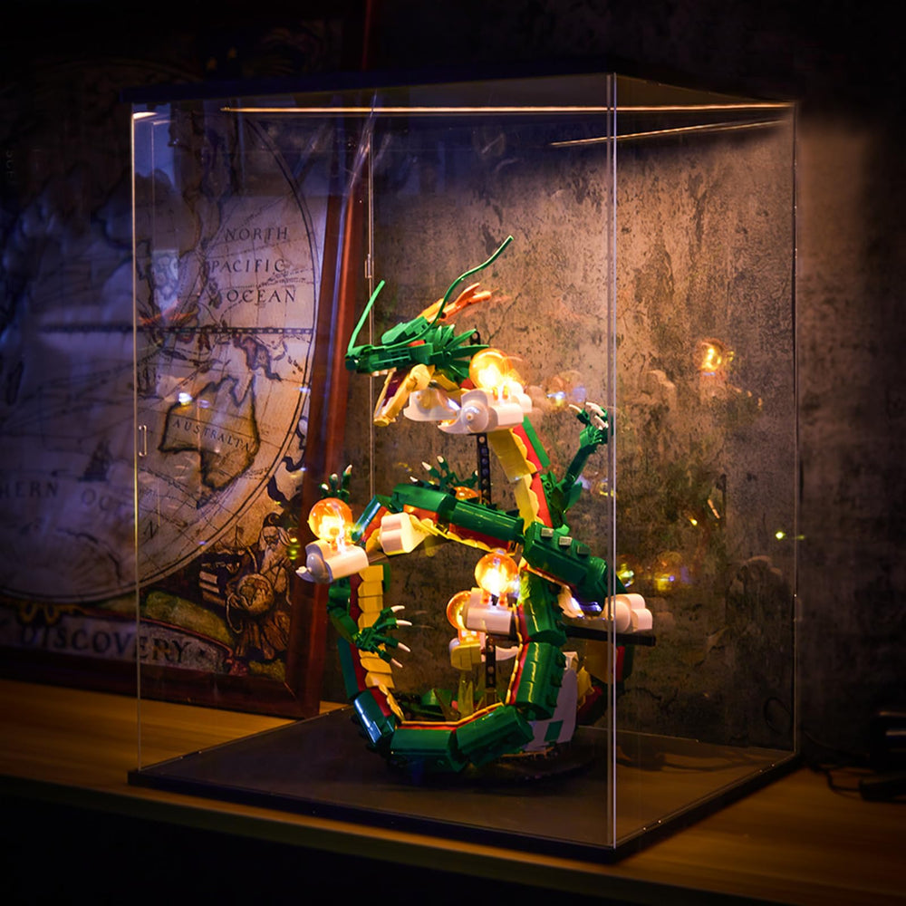 JMBricklayer Dragon display stand — showcases the model from dynamic angles