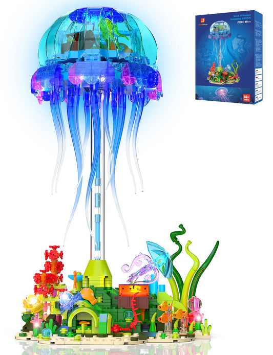 JMBricklayer jellyfish-building-set with LED lighting enhances bedside ambiance.