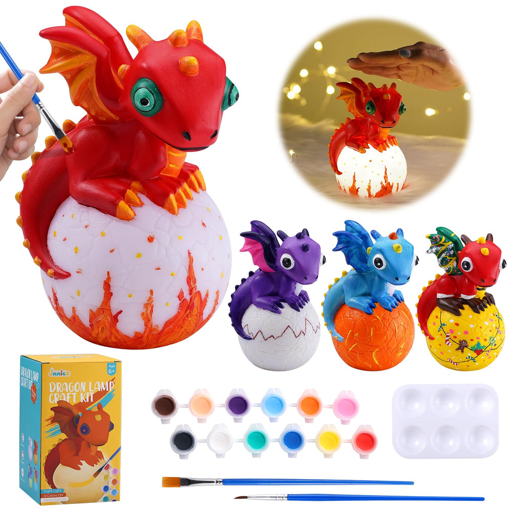 JMMICO Paint Your Own Dragon Lamp Kit palette with 12 paints for creative play