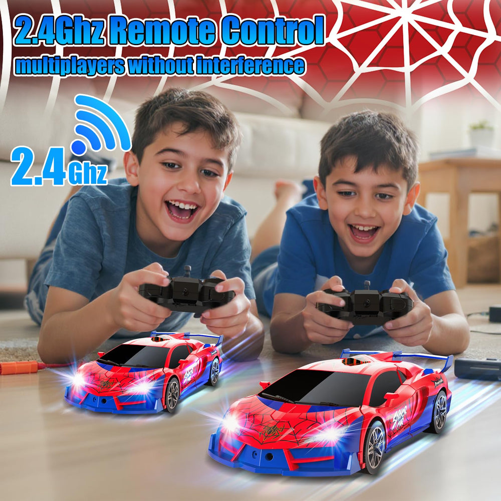 JMOROCR Spider Transform dual lights demonstrate vibrant blue and red effects during play.