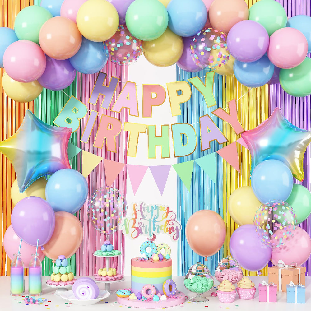 Jobkoo pastel 12-inch latex balloons for a festive rainbow arch.