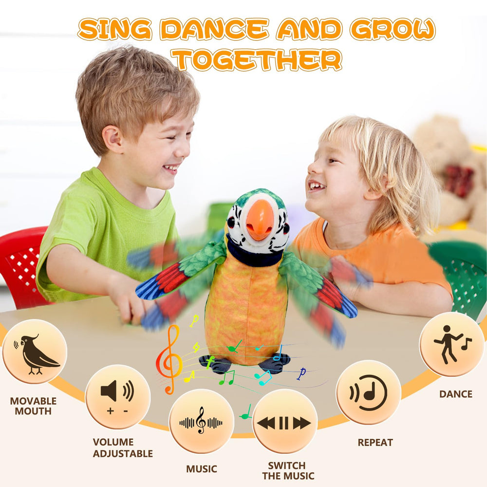 JOCOUNY parrot sings nursery rhymes at adjustable volume levels.
