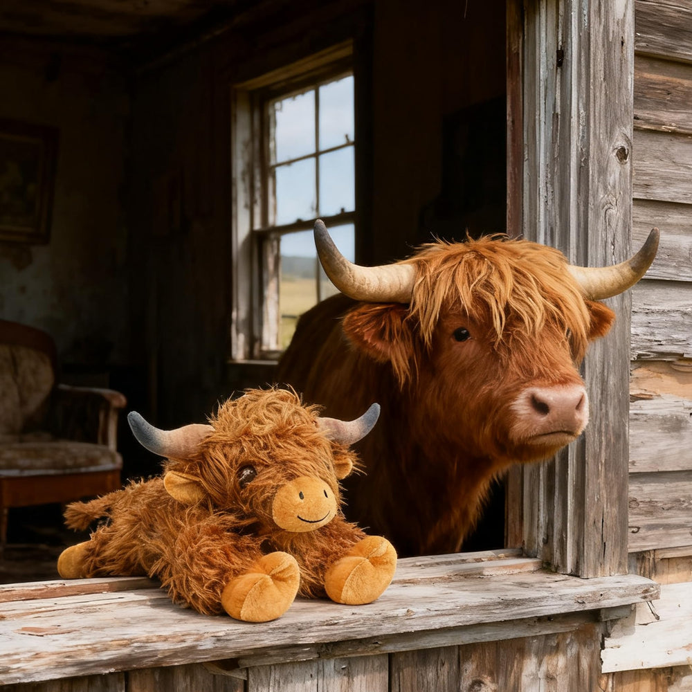 JOD Highland Cow travel-ready plush as a cozy companion.