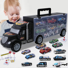 JODUDLR car carrier truck set with sturdy case for easy storage.