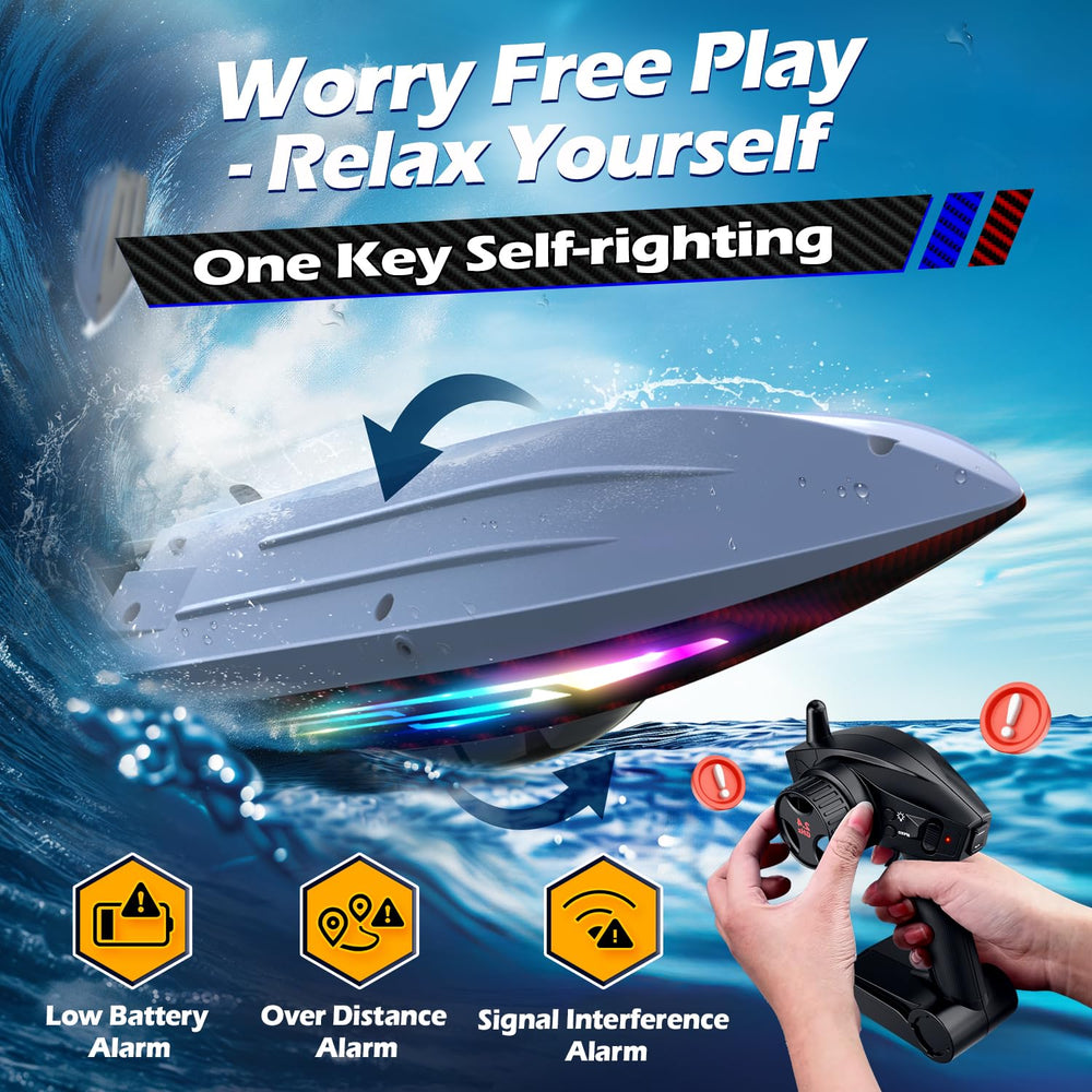 Jogpun RC Boat 30KMH waterproof hull keeps play safe around water.