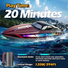 Jogpun RC Boat 30KMH LED light strips improve visibility during dusk.