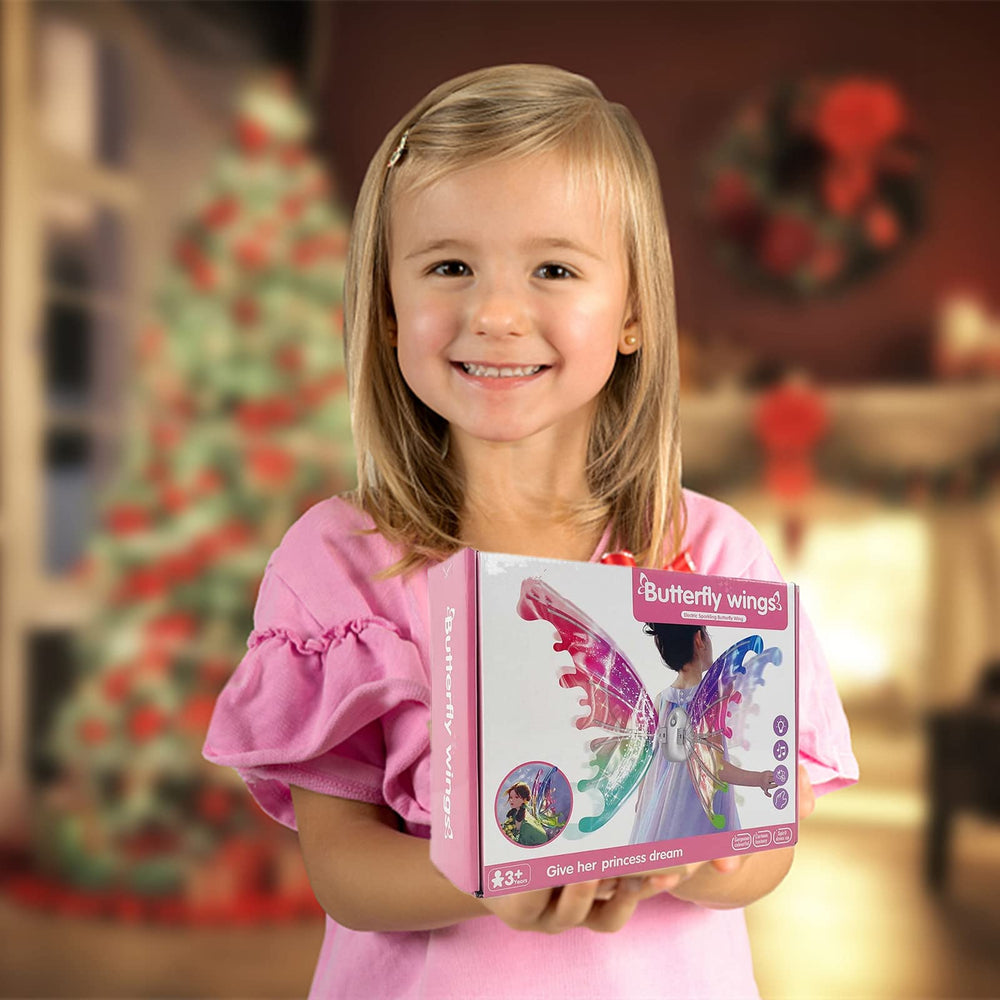 Johehe child wearing glowing wings brings fairy-tale moments to life