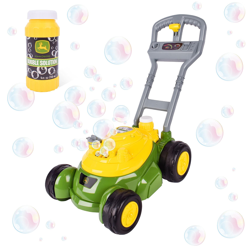 John Deere Bubble Lawn Mower front view for outdoor pretend mowing.