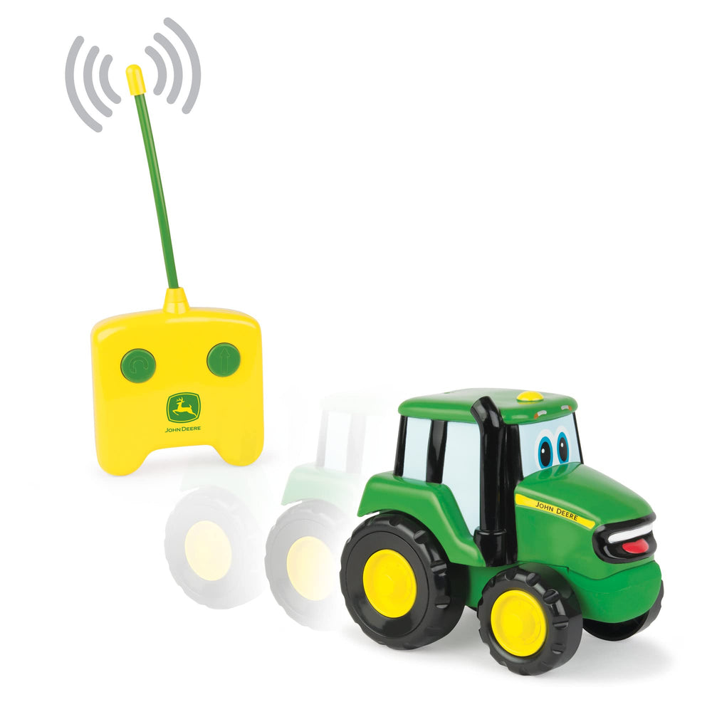 John Deere Johnny Tractor RC side view highlighting durable indoor outdoor play suitability