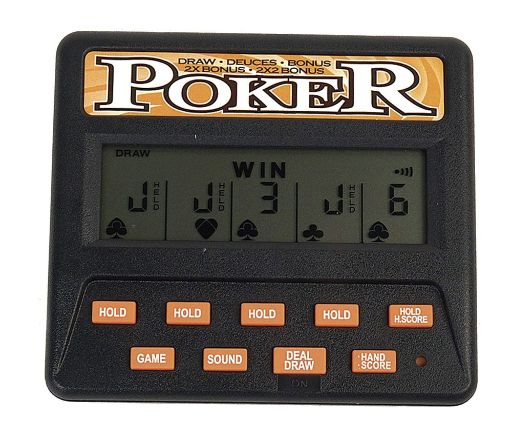John N. Hansen Classic 5-in-1 Poker electronic games front view for on-the-go family fun.