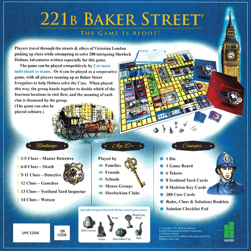 John N. Hansen Deluxe 221B Baker Street tokens for cooperative or competitive detective play.