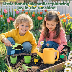 JOI MEW wooden-handle fork in a child's hands for comfortable digging