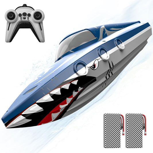JOI MEW Shark RC Boat open-mouth hull glints as it commands thrilling water races.