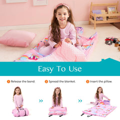 Joiedomi nap mat with elastic bands and handle for roll-up storage.