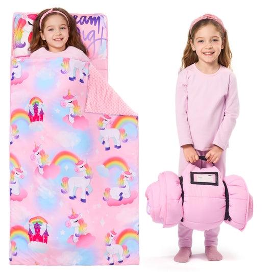 Joiedomi unicorn design rollup nap mat for easy transport.