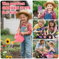 JOI MEW Kids Pink Gardening Tools Set gloves protect little hands during hands-on soil tasks.