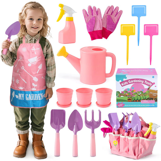 JOI MEW Kids Pink Gardening Tools Set rake promotes safe, imaginative outdoor play for toddlers.
