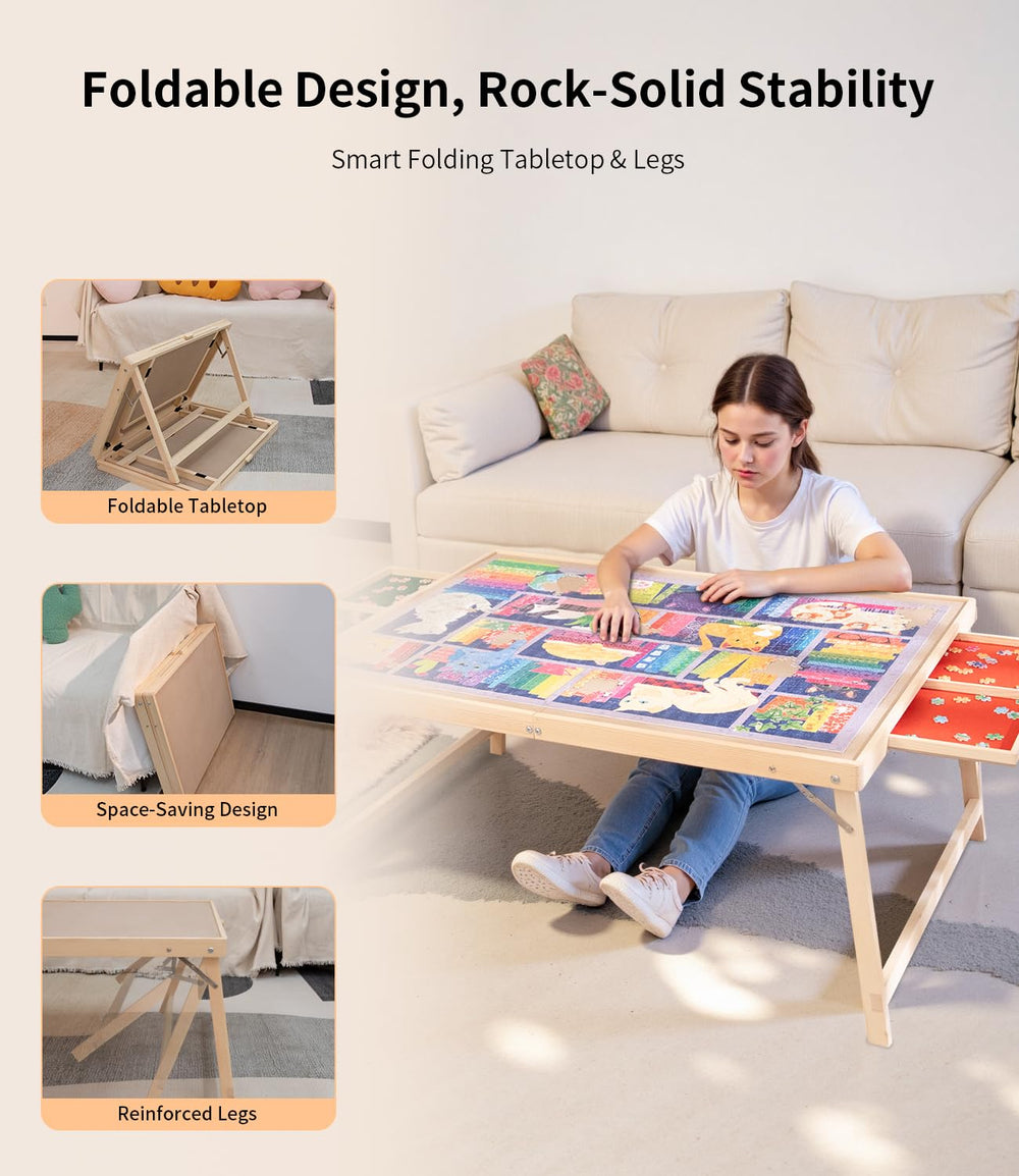 JOIN&JOY puzzle table drawers storage—built-in organizers keep pieces neatly arranged