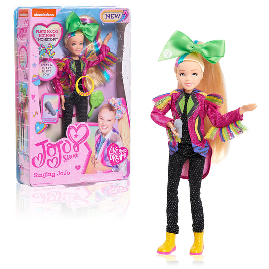 JoJo Siwa 10-inch singing doll in pink jacket for imaginative play.