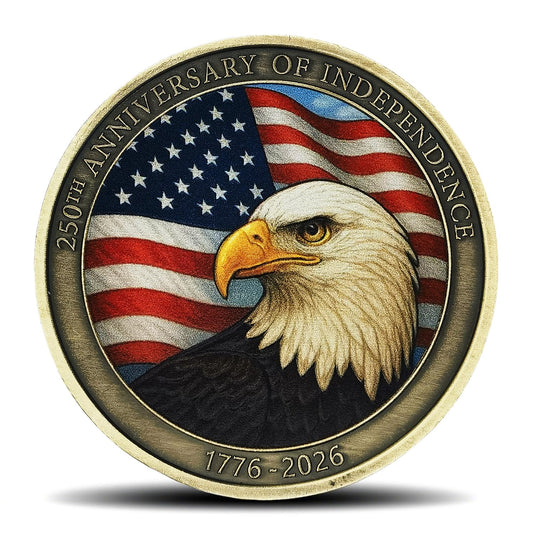 Jokimu 250th anniversary coin showing eagle and flag for display and collection