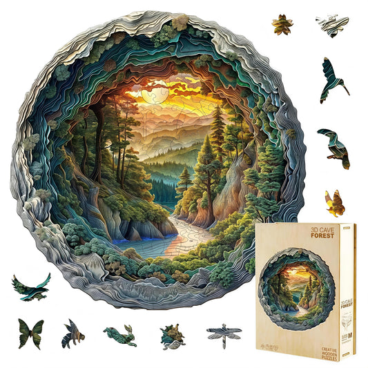 Jollitot wooden puzzle cave forest 3D front view for captivating decor.