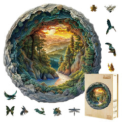 Jollitot wooden puzzle cave forest 3D front view for captivating decor.