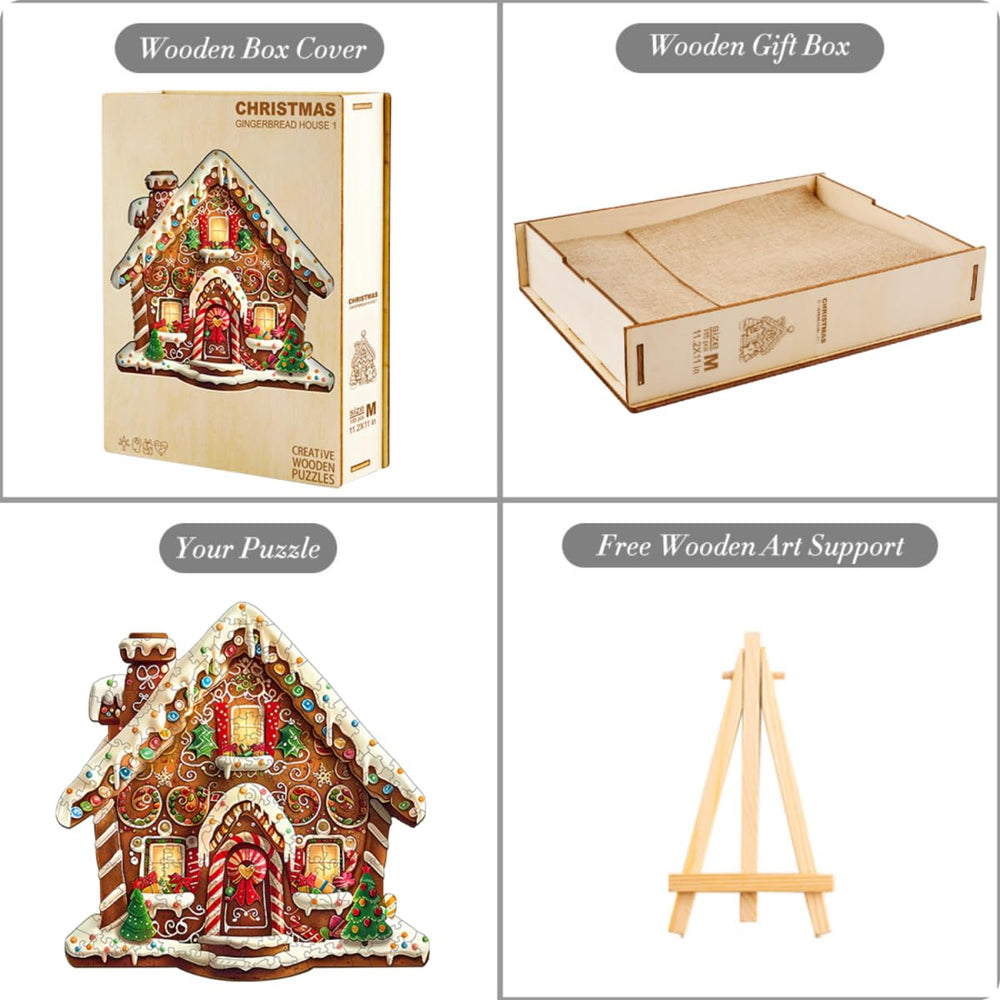 Jollitot snowy roof puzzle with wreath and trees for festive mood.