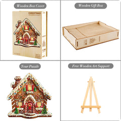 Jollitot snowy roof puzzle with wreath and trees for festive mood.