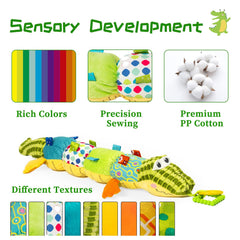 Jollybaby alligator sensory sounds promote baby discovery through squeaks and crinkles