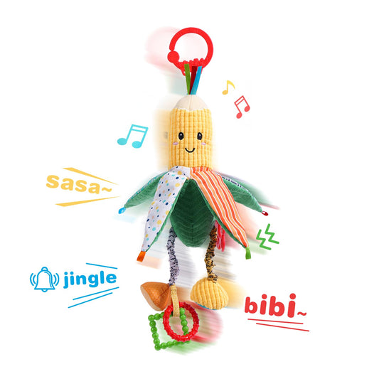 Jollybaby baby rattles hanging toy for car seat with bell and crinkle fabric.