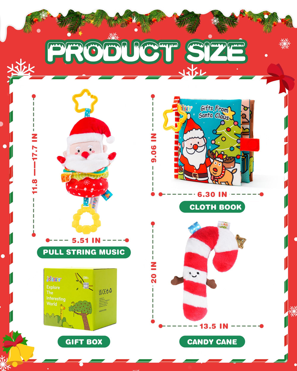Jollybaby candy cane Bibi squeaker stimulates little hands with gentle squeaks