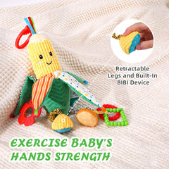 Jollybaby hanging toy with ring bell attached to stroller or crib.