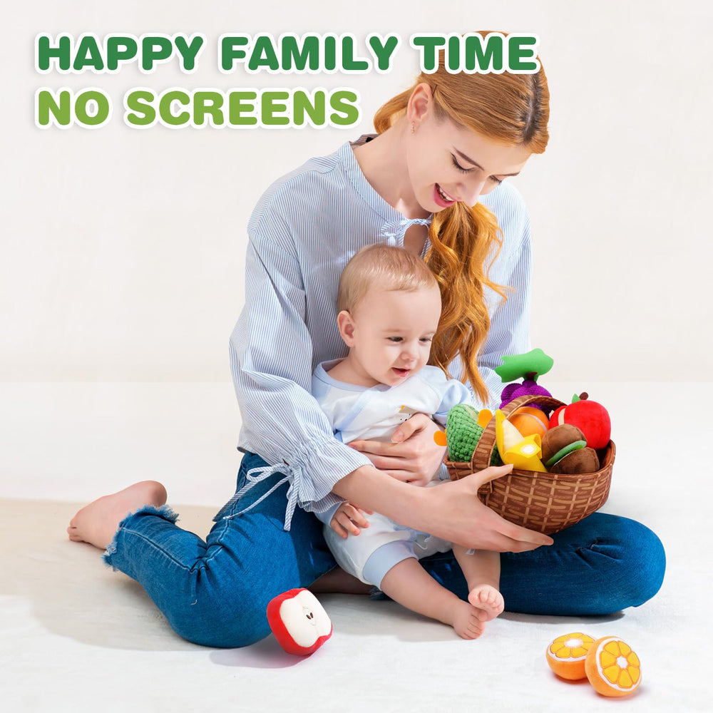 Jollybaby plush kiwi fruit enhances fine motor skills through peelable play