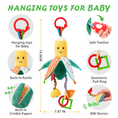 Jollybaby plush veggie toy with bright corn shape for visual interest.