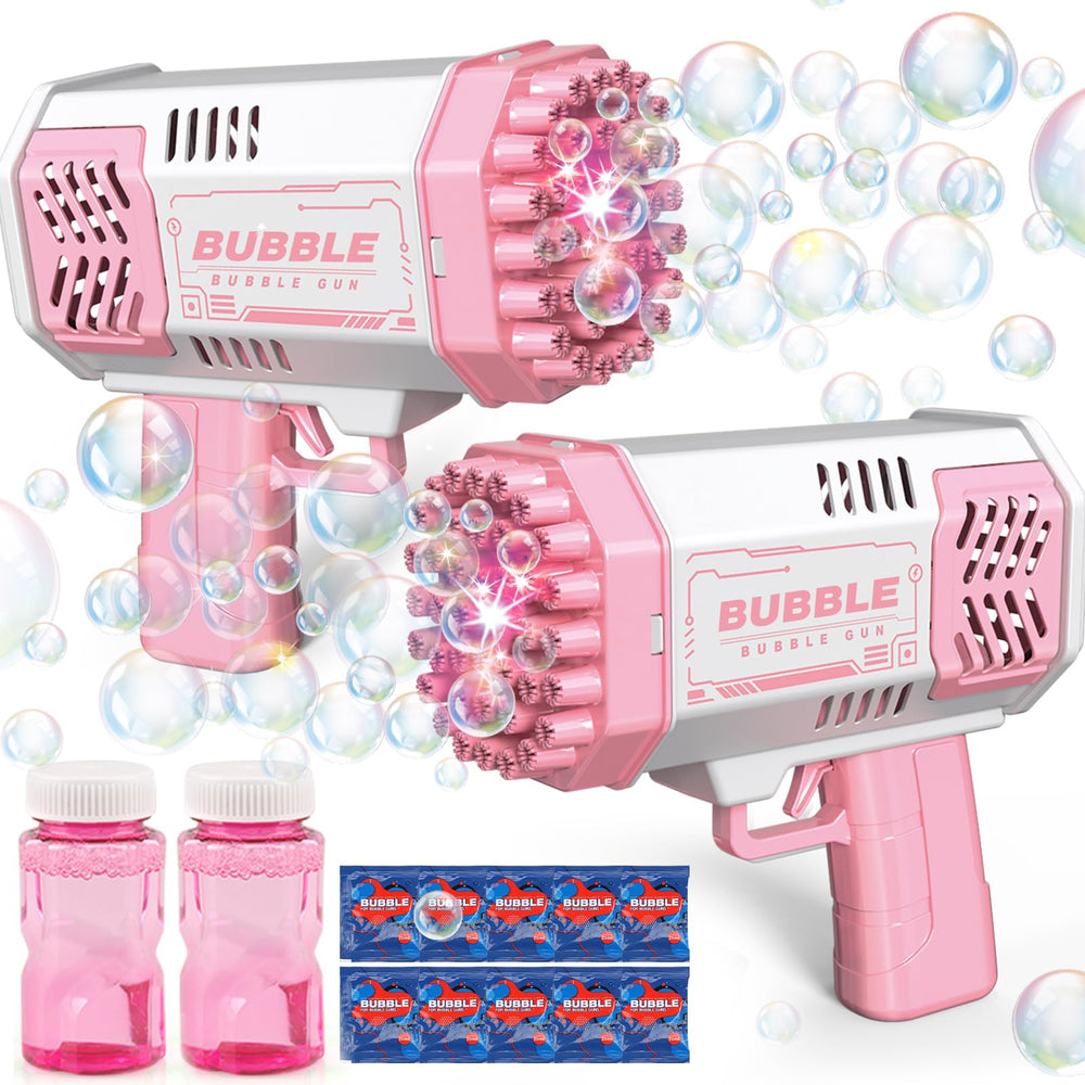 JONEG bubble machine 2-pack creates a lively bubble show for kids.