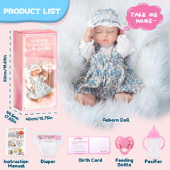 JONRRYIN Reborn baby doll in blue kit ready for dress-up and storytelling.