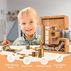 JOOMLAFLY alphabet bank with acrylic panel helps monitor savings growth
