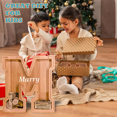 JOOMLAFLY piggy bank natural finish highlights sustainable wood.