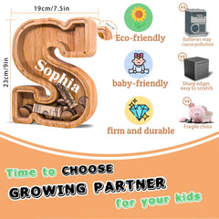 JOOMLAFLY rounded-corner wood piggy bank blends safety with stylish decor