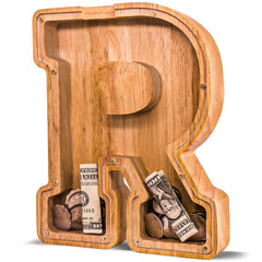 JOOMLAFLY wooden letter piggy bank with acrylic panel for easy savings monitoring