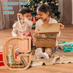 JOOMLAFLY wooden letter piggy bank compact dimensions and stable design