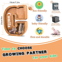 JOOMLAFLY wooden letter piggy bank versatile decor and keepsake storage
