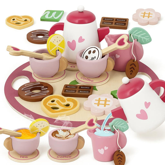 JOOMLAFLY wooden teapot for safe, hands-on pretend tea parties.
