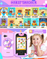 Joozfee Kids Smart Phone Purple wearing the lanyard for easy carrying