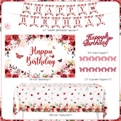 JOPHMO happy birthday banner adds festive burgundy text and shine
